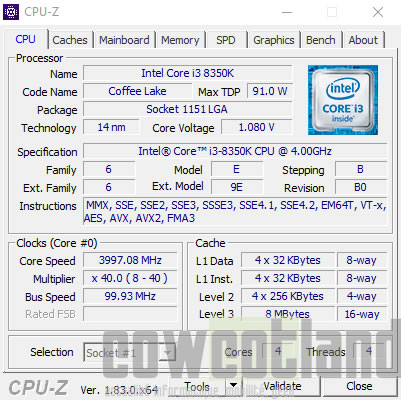 Test Processeur Intel Corei3 8350K cowcotland