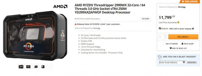 prix precommande AMD Ryzen Threadripper 2990X 1789-dollars