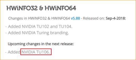 GPU turing TU106 apparition HWINFO RTX2060
