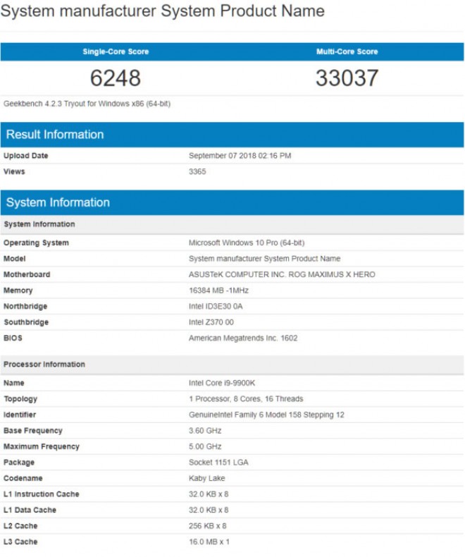 score geekbench Intel Core-i9-9900K Core-i7-9700K Core-i5-9600K