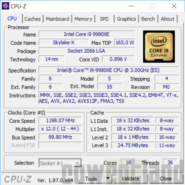 Overclocking processeur Intel Core-i9-9980XE