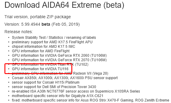 cartes-graphiques NVIDIA GeForce GTX1660 GTX1660Ti AIDA