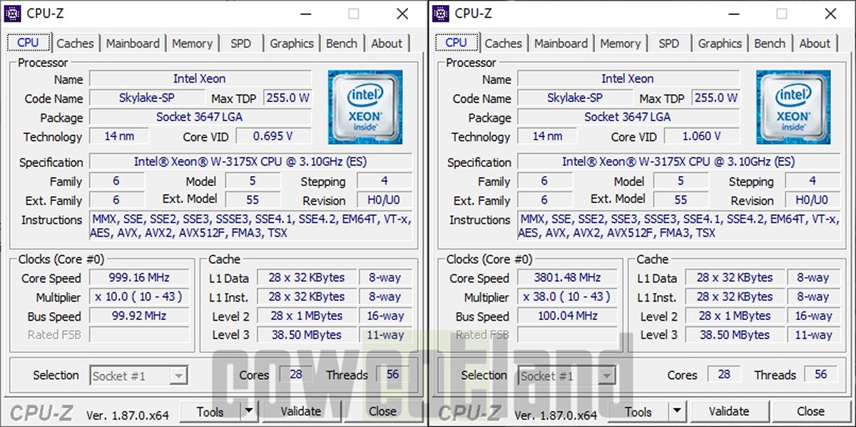 consommation processeur Processeur Intel Xeon W3175X