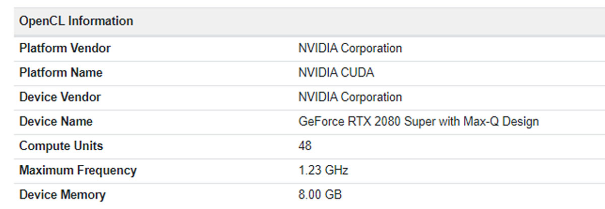 La NVIDIA RTX 2080 SUPER pour nos portables se montre sous Geekbench