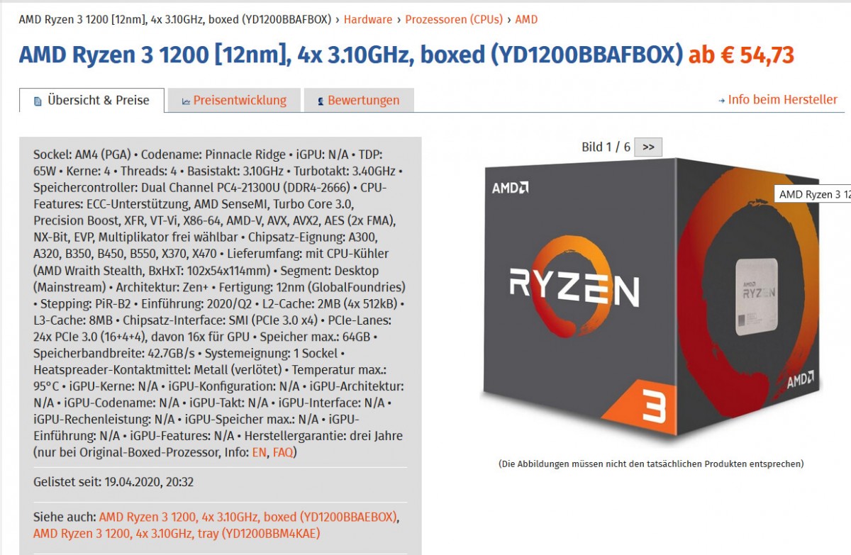 Le petit processeur AMD RYZEN 3 1200 passe en ZEN+ et donc de 14 à 12 nm