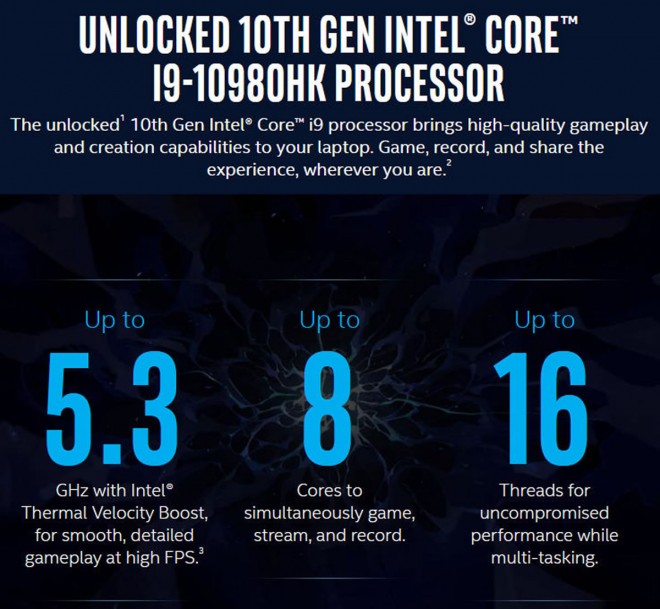 CPU Intel Core i9-10980HK 45-watts-tdp 135-tdp-max