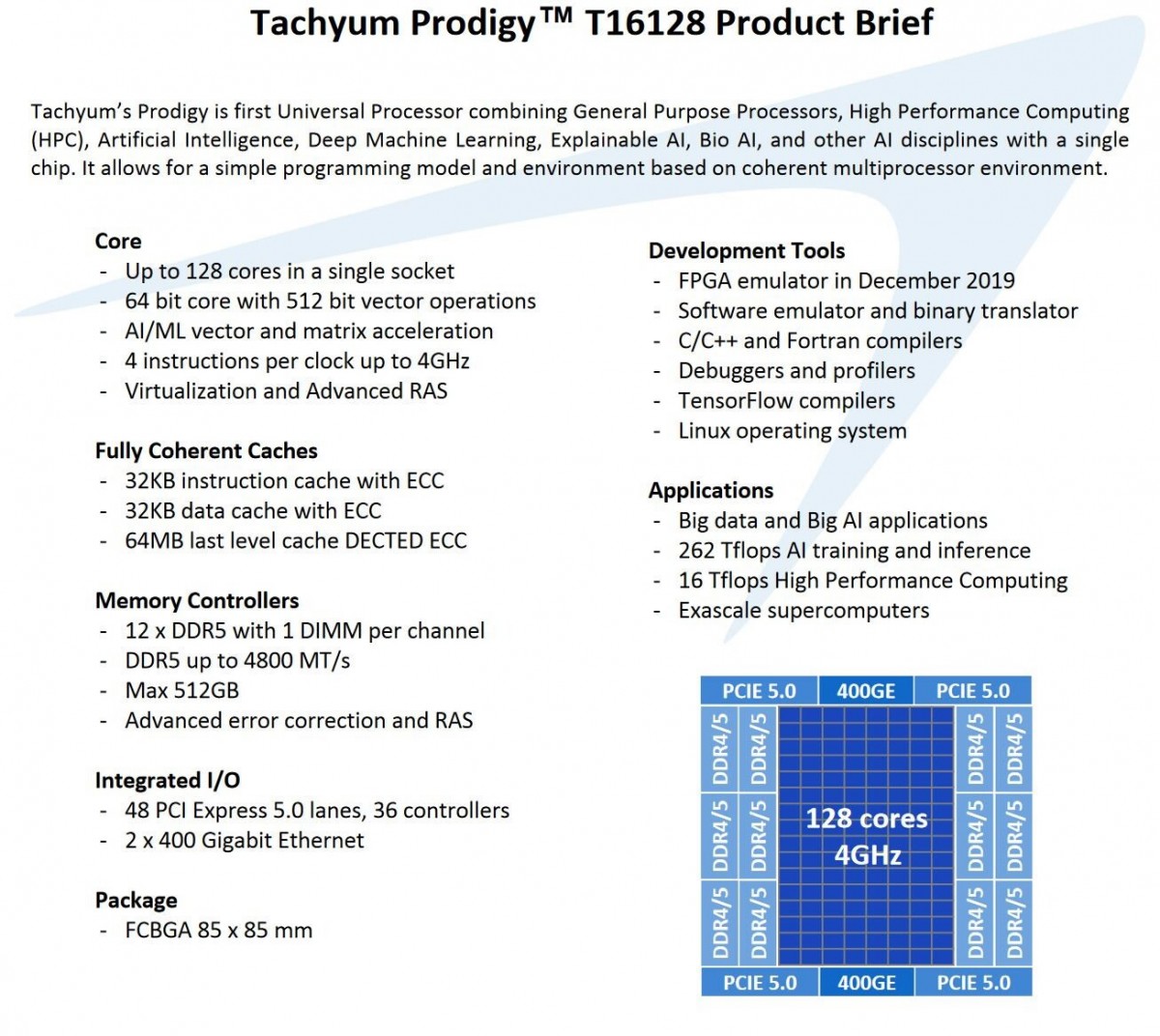 Tachyum Prodigy : Un CPU 128 cores, 7 nm, à 4.0 GHz avec PCI-Express gen 5.0 et DDR5