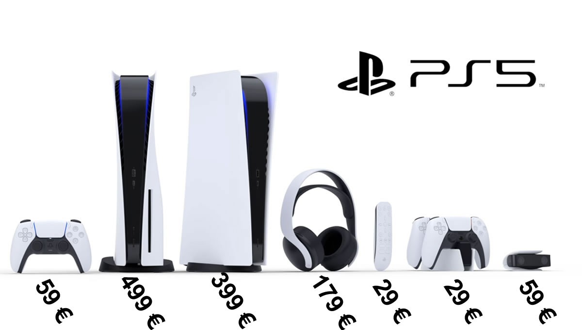 La console SONY Playstation 5 serait vendue 399 euros en version All-Digital, 499 euros en version Blu-Ray et également à découvrir les prix des accessoires