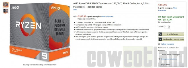 prix processeur amd ryzen-9-3900xt 565-euros