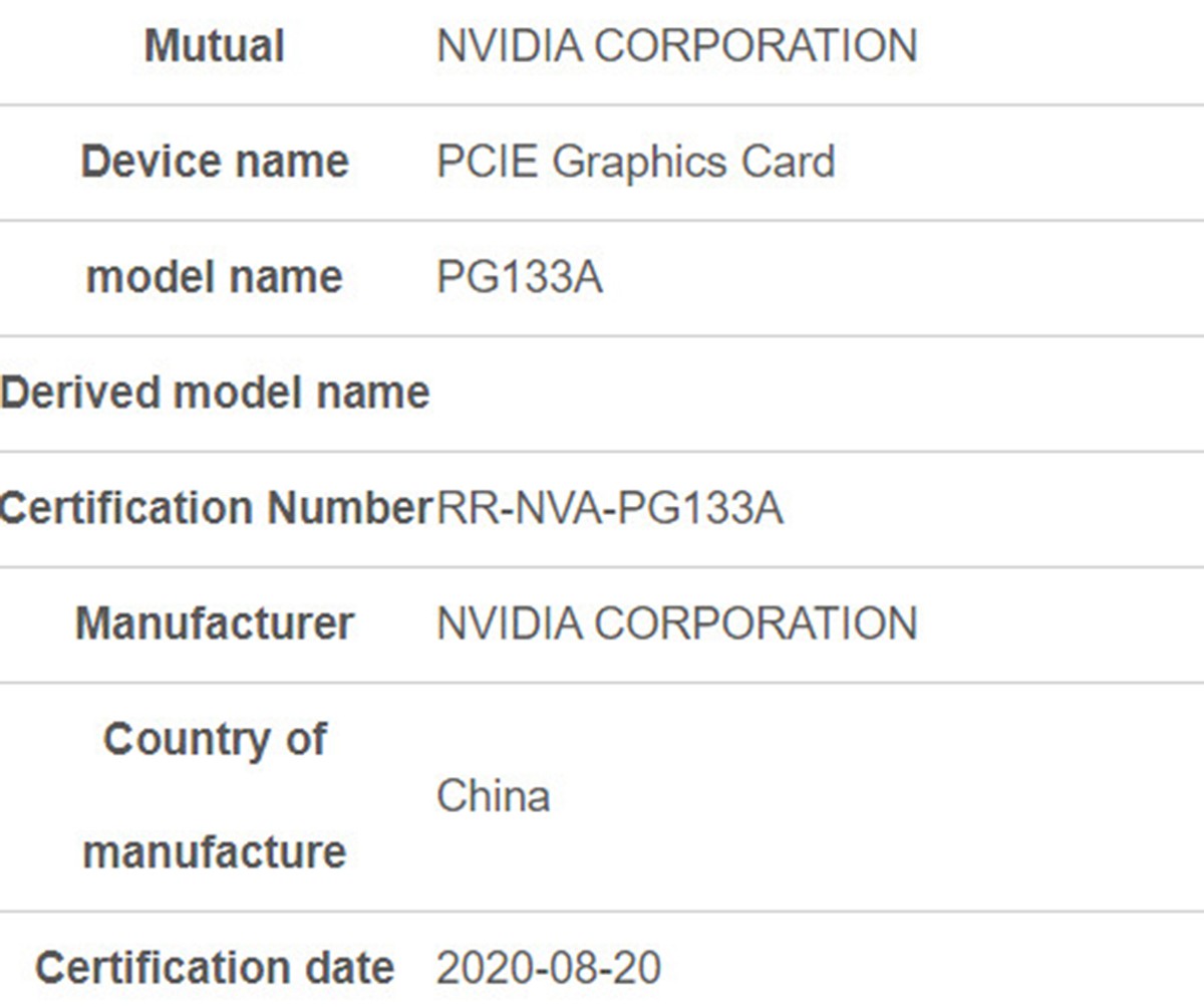 Une mystérieuse carte Nvidia PG133A obtient la certification de l'organisme RRA