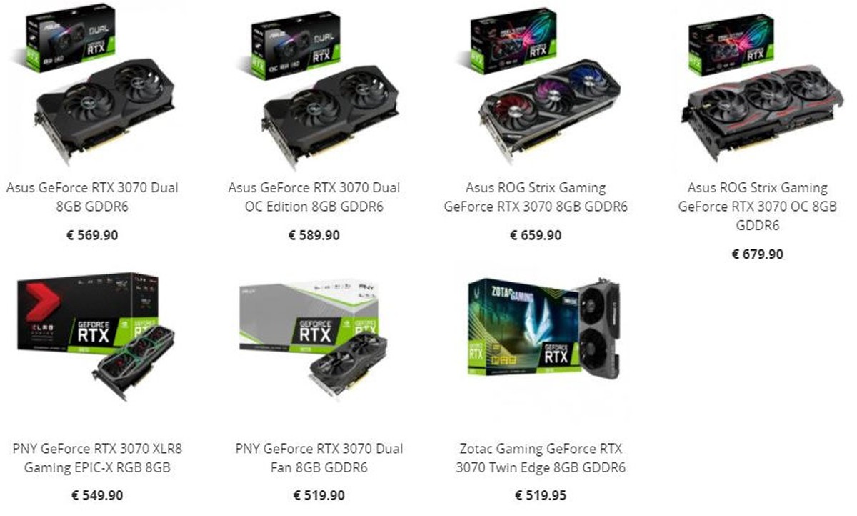 Voilà les prix européens des futures GeForce RTX 3070 Customs, à partir de 519 euros