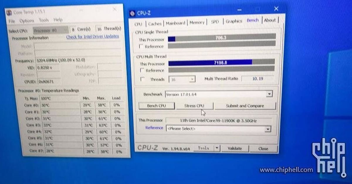Le Core i9-11900K d'Intel maintenant benché sous CPU-Z at stock et à 5.2 GHz