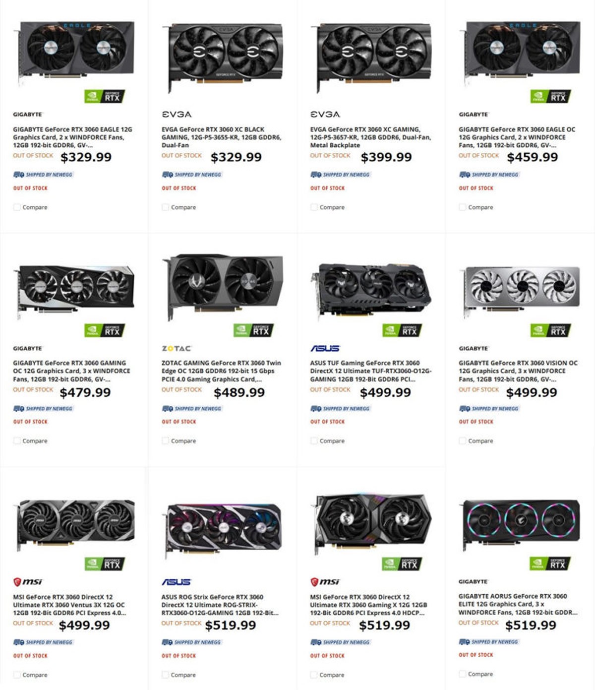 Les GeForce RTX 3060 listées à partir de 329 dollars aux USA