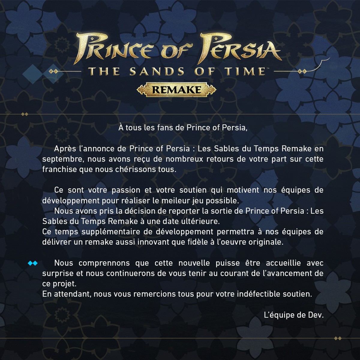 Le jeu Prince of Persia : Les Sables du Temps Remake subit un nouveau report et perd toute date de sortie
