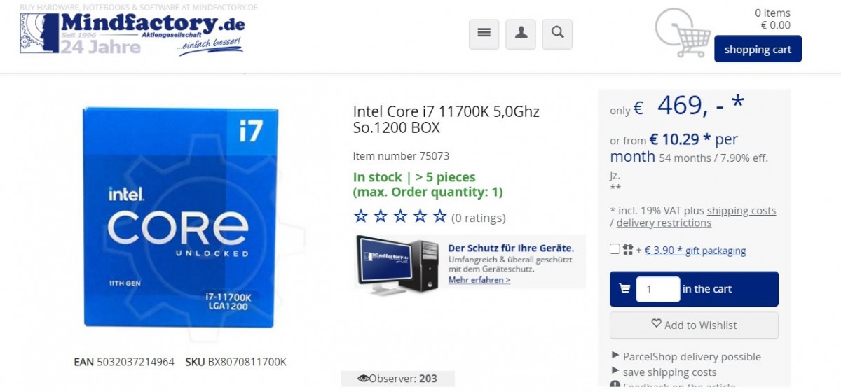 Il est déjà possible de s'offrir un processeur Intel Core i7-11700K, contre 469 euros