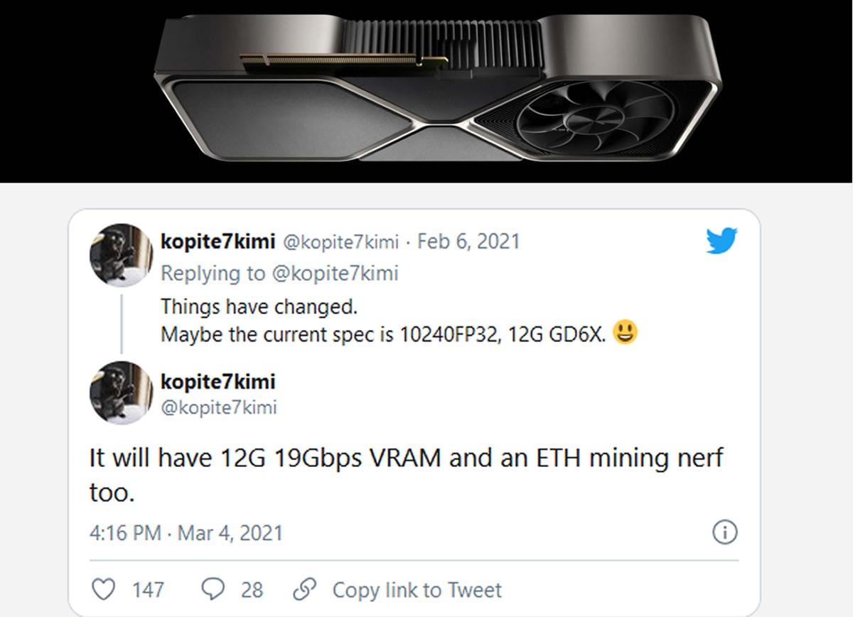 La future GeForce RTX 3080 Ti de NVIDIA profitera de 12 Go de RAM et du