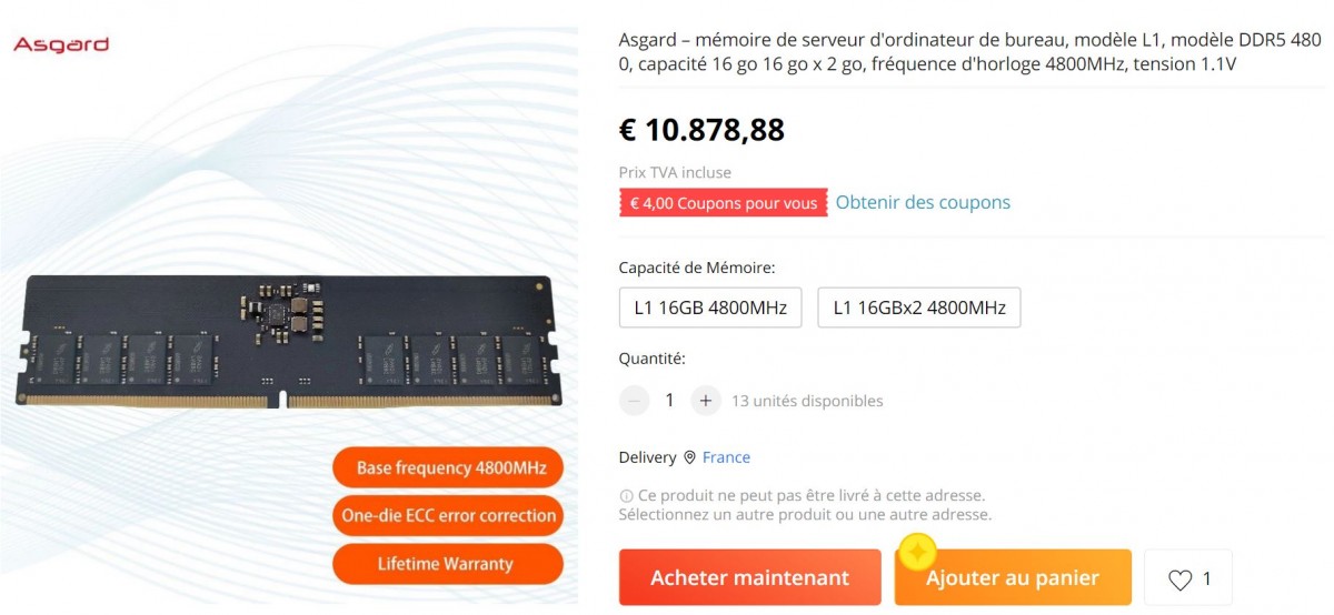 10878.88 euros pour une barrette de DDR5 ? Oui, mais il y aura huit pièces en promotion pour le Black Friday