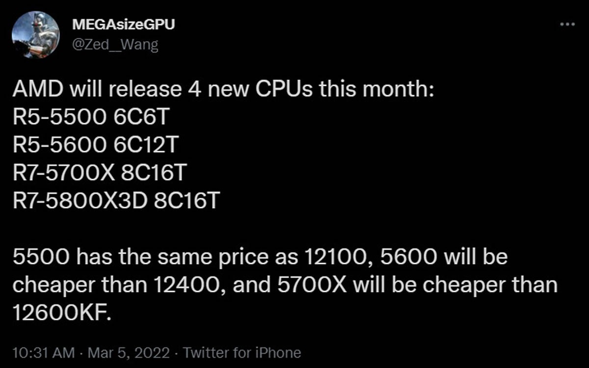 AMD prépare 4 nouveaux processeurs RYZEN 5000 afin de contrer Intel et ses Alder Lake-S