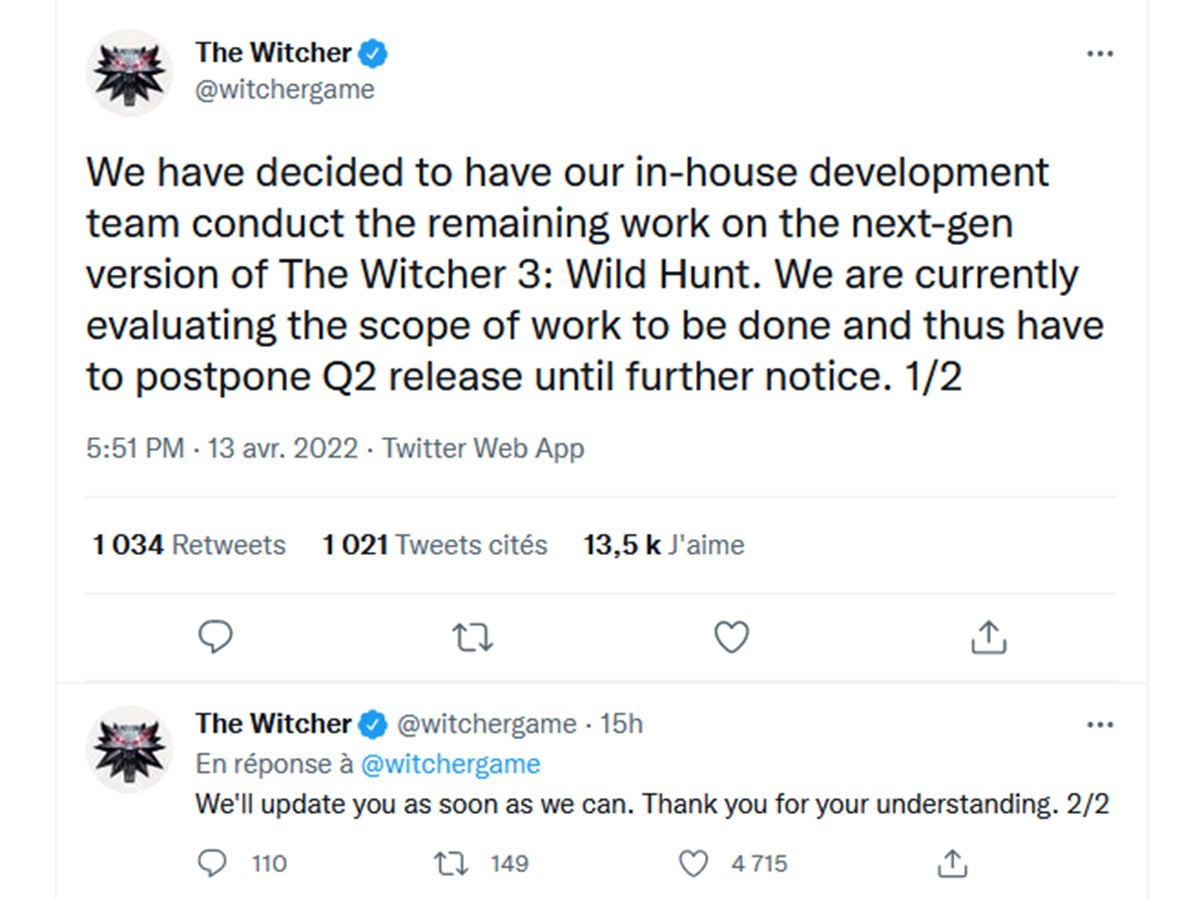 Les versions Xbox Series S/X et PlayStation 5 du jeu The Witcher 3 à nouveau reportées
