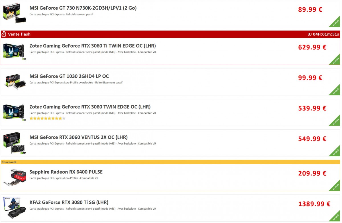 Ce vendredi nous sommes à 143 références AMD et NVIDIA disponibles en stock