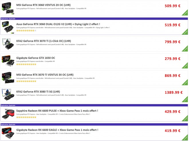 178-références AMD NVIDIA disponibles