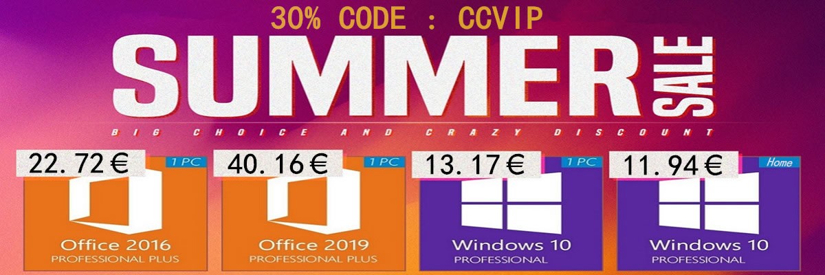 13 euros pour Windows 10 Pro et 22 euros pour Office 2016, l'été est là