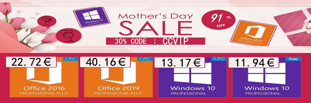 13 euros pour Windows 10 Pro et 22 euros pour Office 2016, les offres pour la fête des mamans