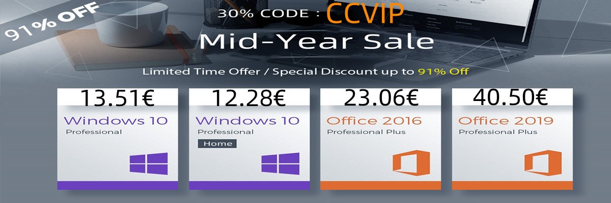 13 euros pour Windows 10 Pro et 23 euros pour Office 2016, 91 % de réduction