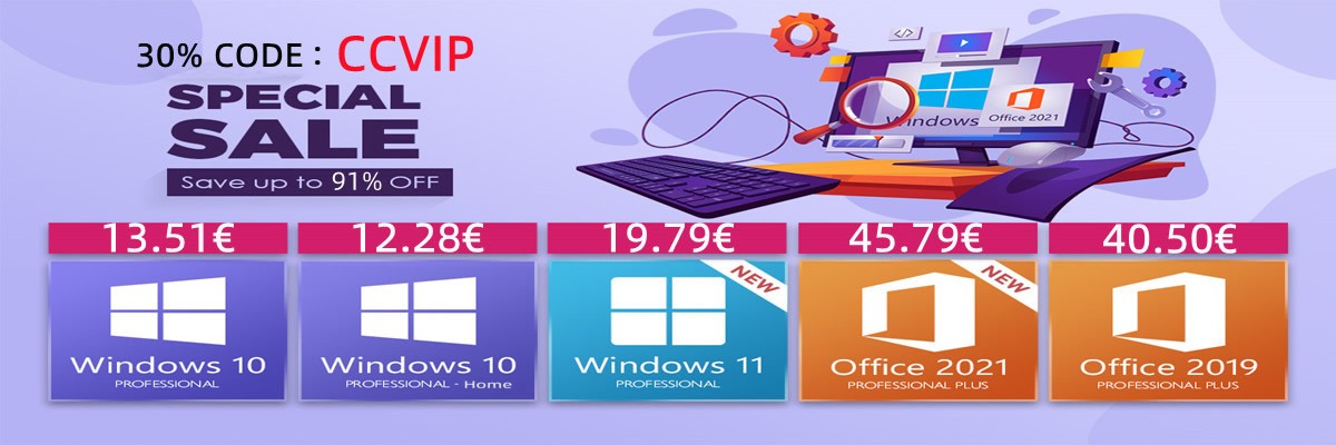 13 euros pour Windows 10 Pro et 23 euros pour Office 2016, 91 % de ristourne