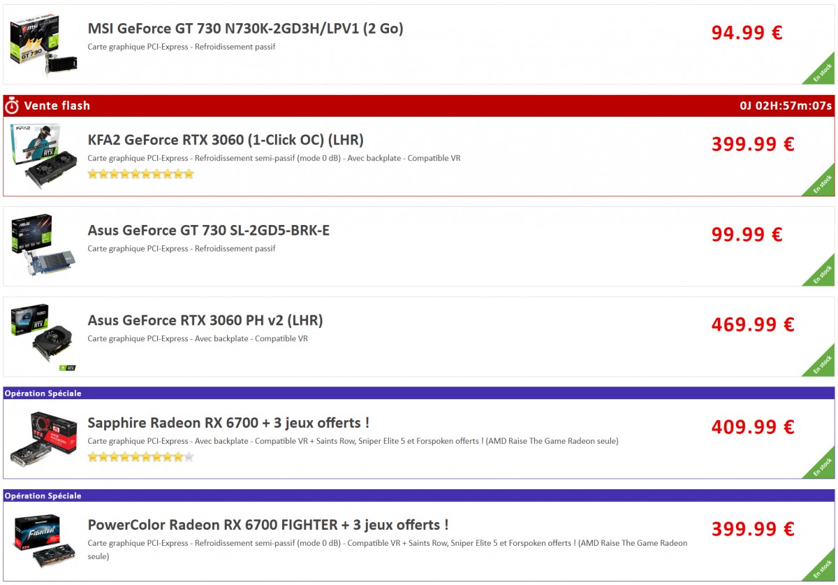 Cartes graphiques AMD et NVIDIA, un peu plus de références en stock !