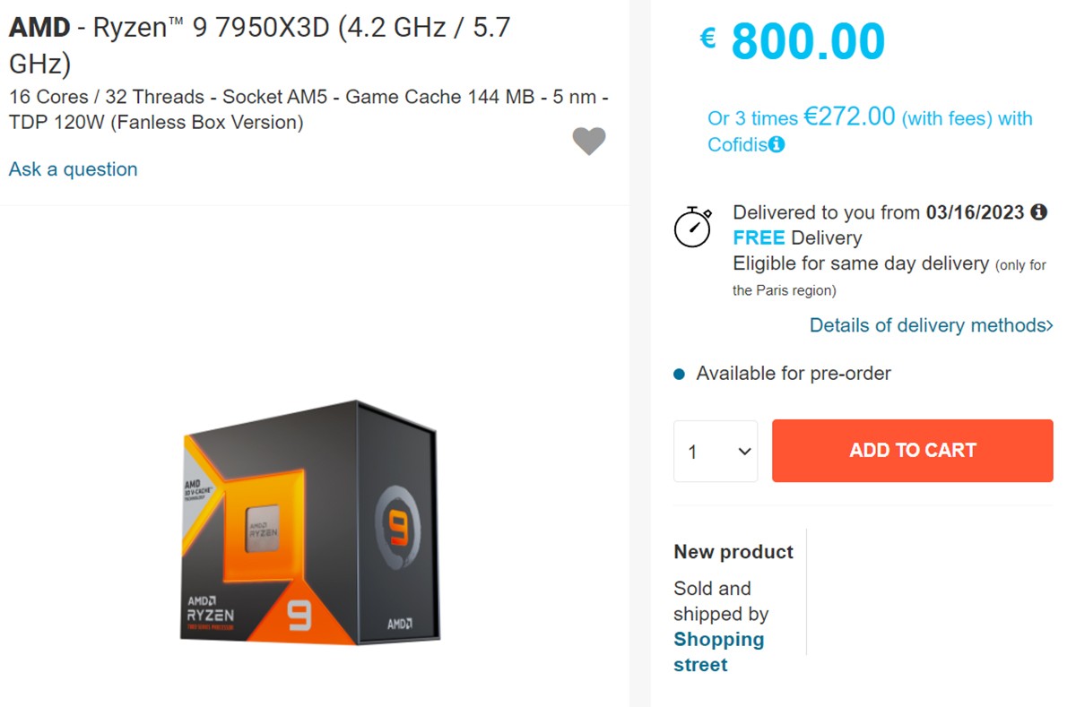 L'AMD Ryzen 9 7950X3D s'affiche à 800 euros en France