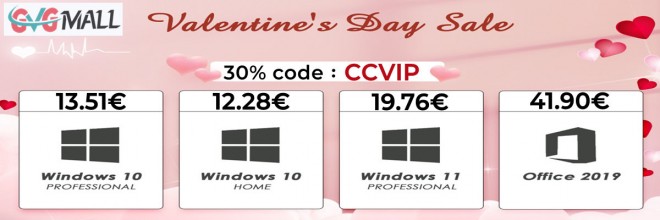Pour la Saint-Valentin avec GVGMALL : Windows 10 Pro à 13 euros, Office 2016 à 23 euros !