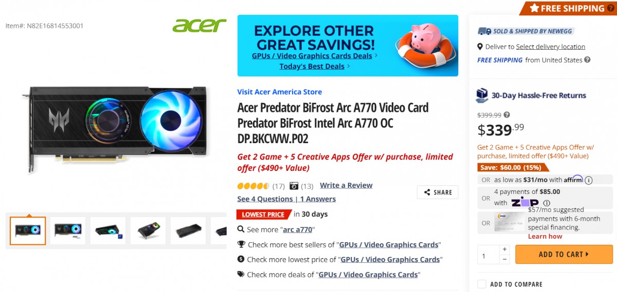 La superbe Acer Predator BiFrost Arc A770 passe à 339.99 USD !