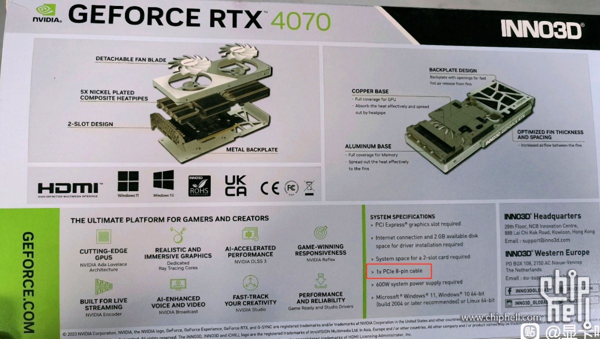 Une RTX 4070 avec un connecteur 8-pin se confirme chez INNO 3D