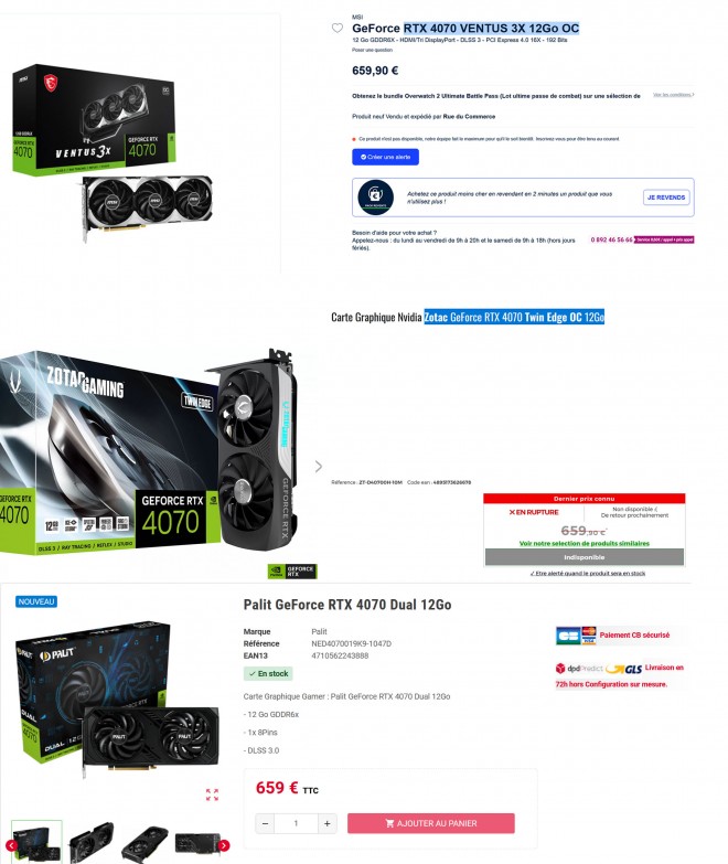 geforce-rtx4070 659 euros offre magasin