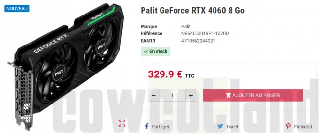 La RTX 4060 s'affiche à 329 euros et avec un port PCI Express 8x
