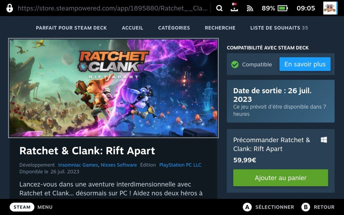 Ratchet et Clank: Rift Apart est validé Steam Deck !
