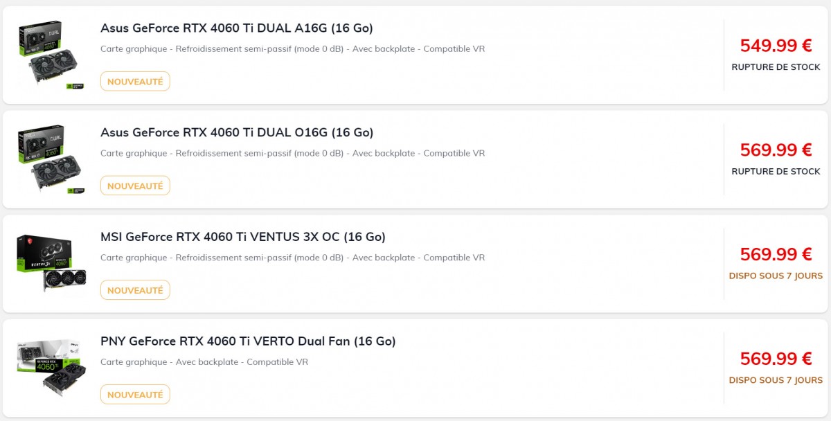 Les cartes NVIDIA GeForce RTX 4060 Ti 16 Go sont (presque) là