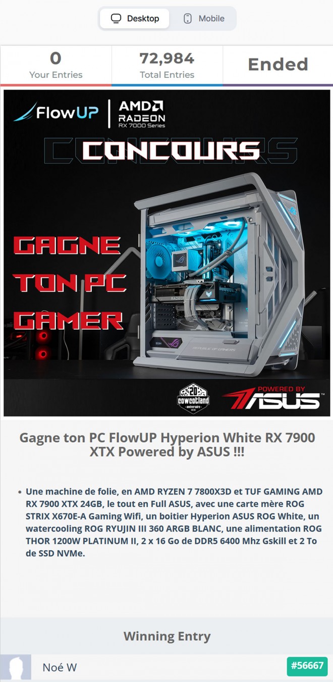 Concours PC FlowUP ASUS Hyperion White : GG à Noé.W !!!
