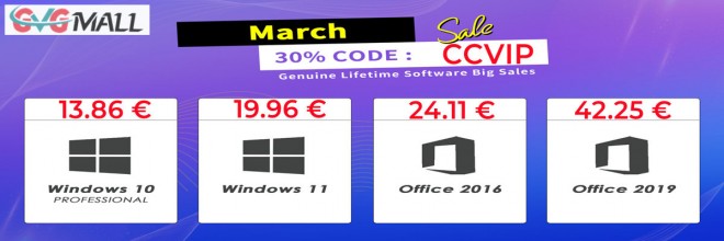 En mars ça repart, Windows 10 à 13 euros et Windows 11 pour 19 euros avec GVGMALL