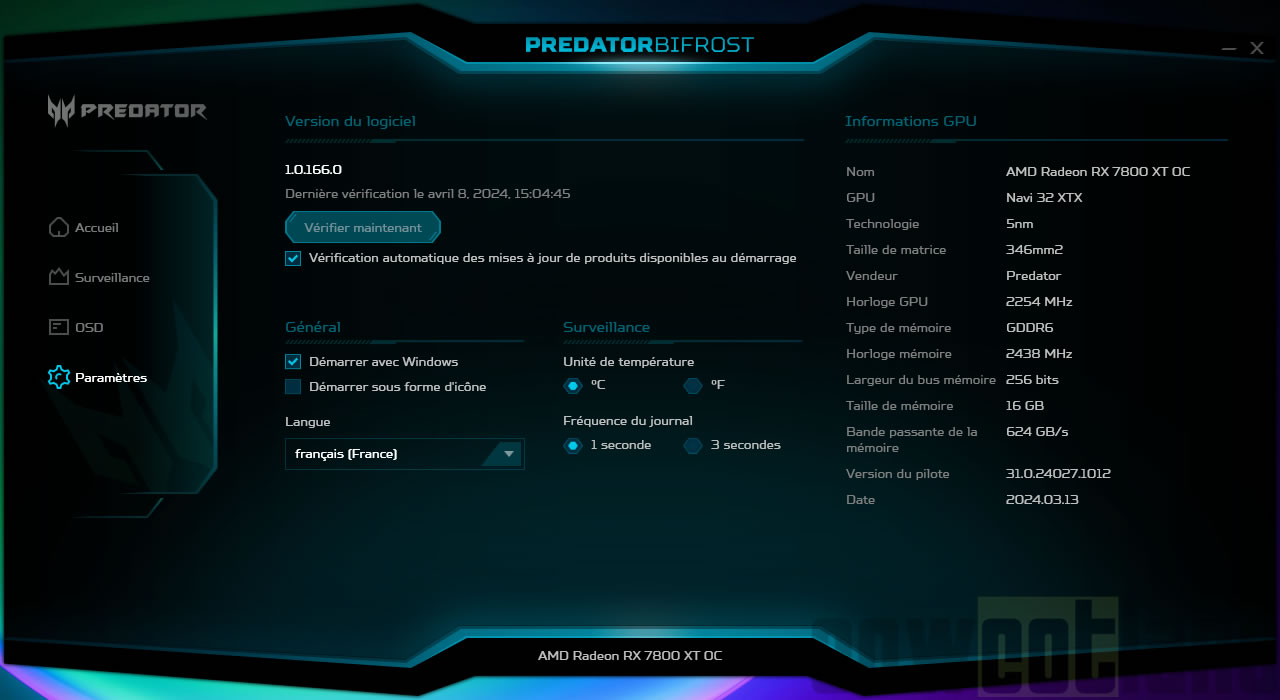 Image 66979, galerie Predator BiFrost Radeon RX 7800 XT : Acer passe en AMD 