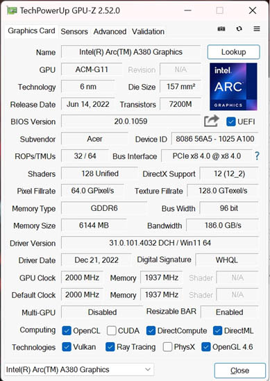 Image 55110, galerie Acer Nitro N50-640, un 12400F et une A380 d'Intel pour jouer : une bonne ide ?