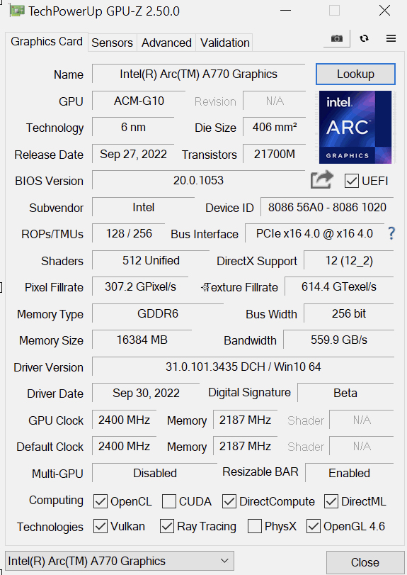 Image 51327, galerie Test Intel Arc A770 : un premier GPU Alchemist 1080p/1440p ?