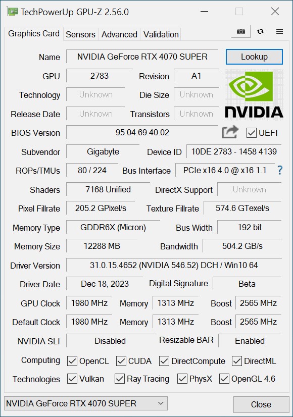Image 64071, galerie Test GIGABYTE GeForce RTX 4070 SUPER AERO OC : une carte blanche pour se dmarquer !
