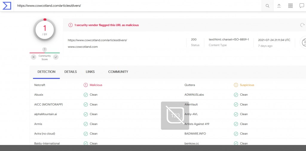 Screen Shot 08-01-21 At 07.56 Pm lien de la page virus total:<br />
https://www.virustotal.com/gui/url/2abdfae7e6af8547982957263c9f24014d77654ab71e573e12c2415c3adf7d38/detection<br />
<br />
en reference au lien cowcotland https://www.cowcotland.com/articles/divers/<br />
<br />
par rapport au topic https://www.cowcotland.com/topic40565.html<br />
<br />
Accueil/Forums/Le poulailler/Am�lioration du site/<br />
Infection de page web sur le test des p�tes thermiques