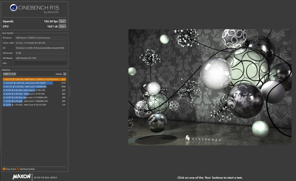 Cinebench R15 R5-3600x Rx5700 Xt 