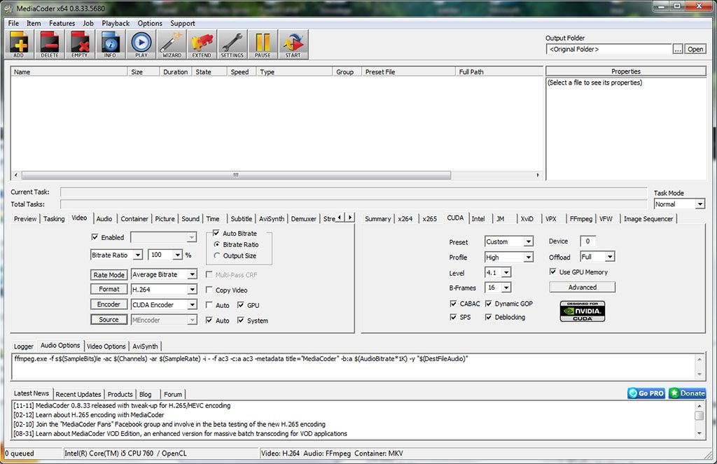 Mediacoder X64 Video Cuda Encoder CUDA sur Mediacoder