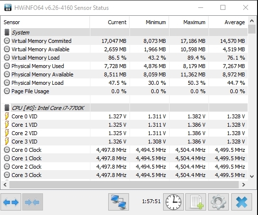 Fr�quences I7-7700k+oc 