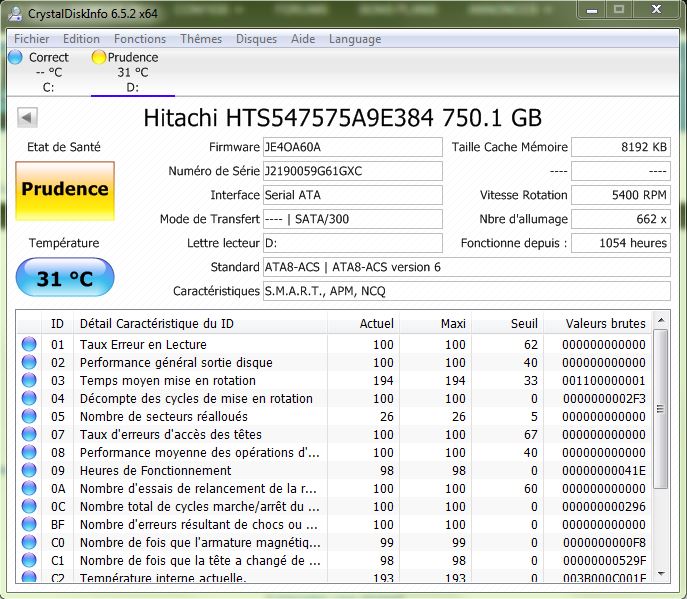 �tat Sant� Hdd hdd pc portable 750go