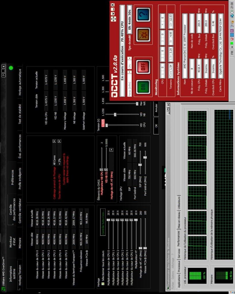 Screenshot 6 cores � 100 % sous OCCT : vers 4 mn